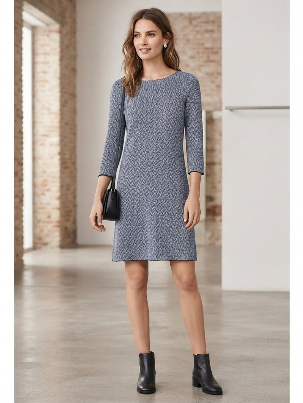 Zara Jacquard Knit Long Sleeve Dress Medium